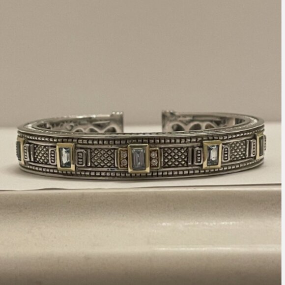 Judith Ripka JR2 Sterling Silver 925/18K Blue Topaz Diamond Cuff Bracelet 68.4g - Picture 1 of 7